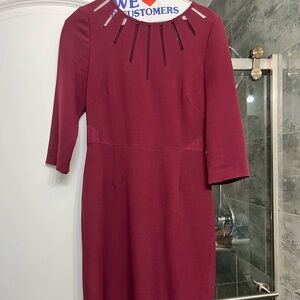 Adrianna Papell Long Sleeve Burgundy Dress